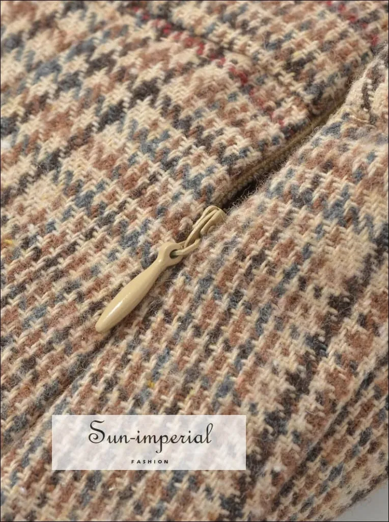 Women's Khaki Low Waist Plaid Pleated Mini Skirt