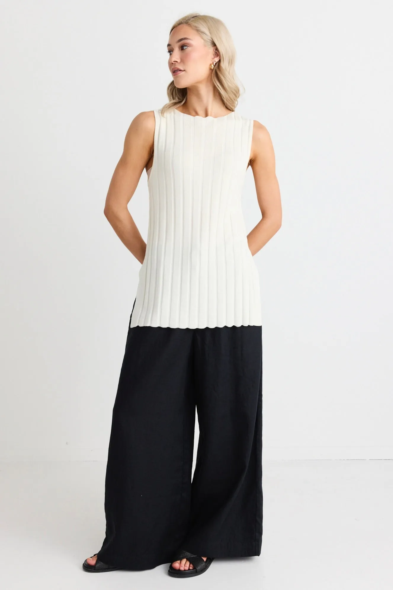 Woodstock Ivory Rib Knit Tank Top