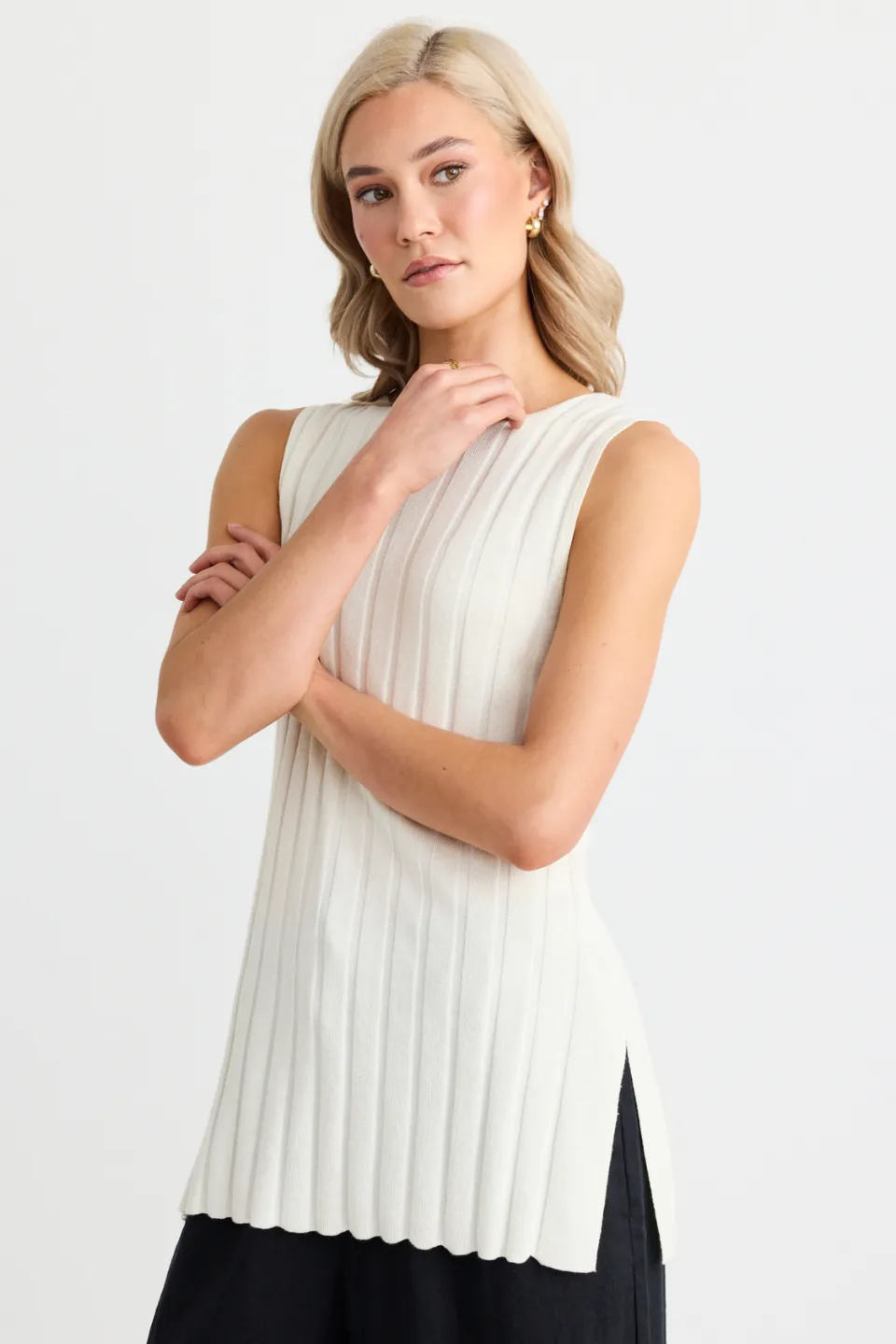 Woodstock Ivory Rib Knit Tank Top