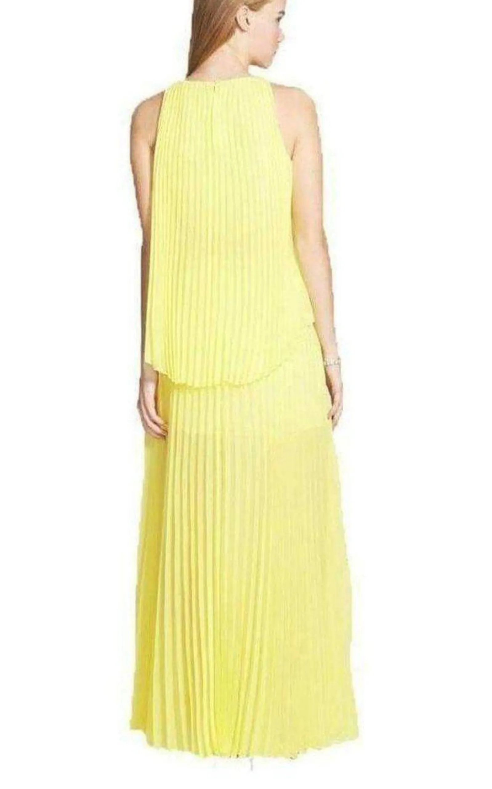 Yellow Jenine Neon High Split Pleated Skirt Maxi Dress